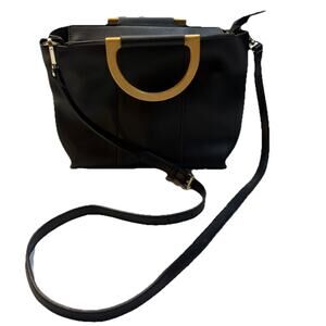 MADISON WEST Bag in Bag Convertible Black Cross Body Vegan Leather Wood Handles